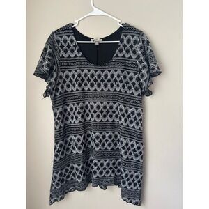 Y2K OZ&ALI Women's 1X Black Embroidered Bohemian Tunic Top Festival Casual